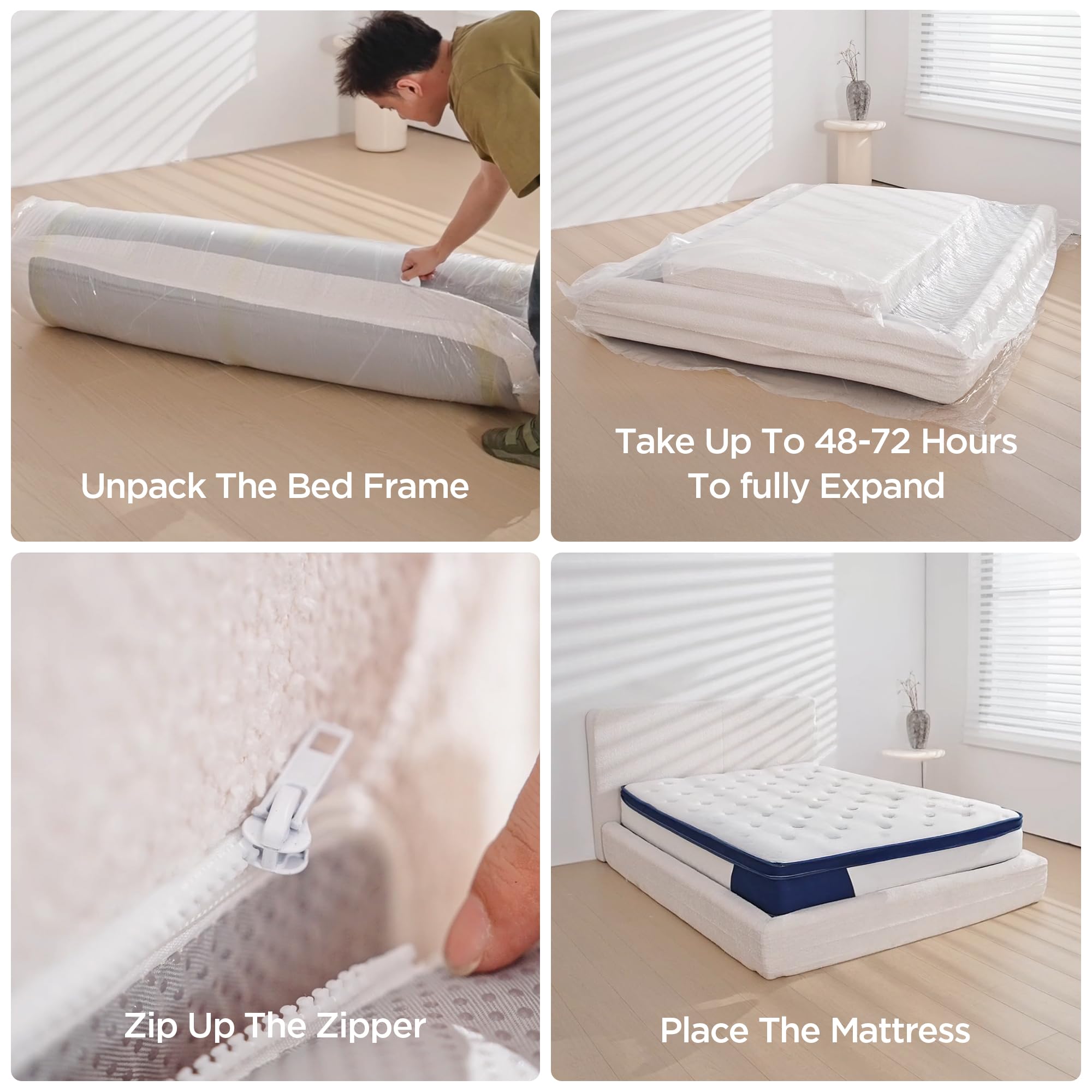 Full-Foam Queen Platform Bed Frame with Headboard