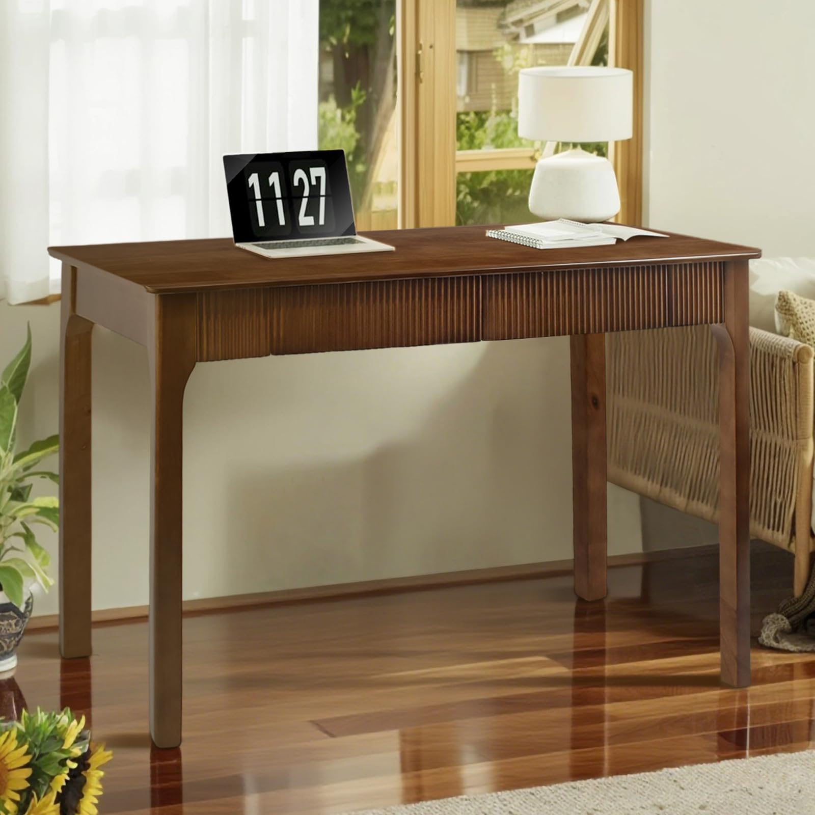 Solid Wood Writing Desk with 2 Drawers