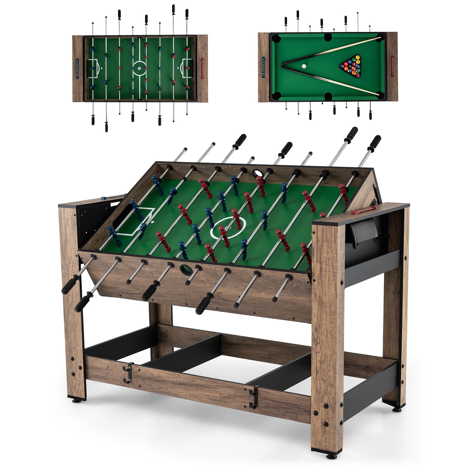 48" 2-in-1 Swivel Multi Game Table with Foosball and Pool