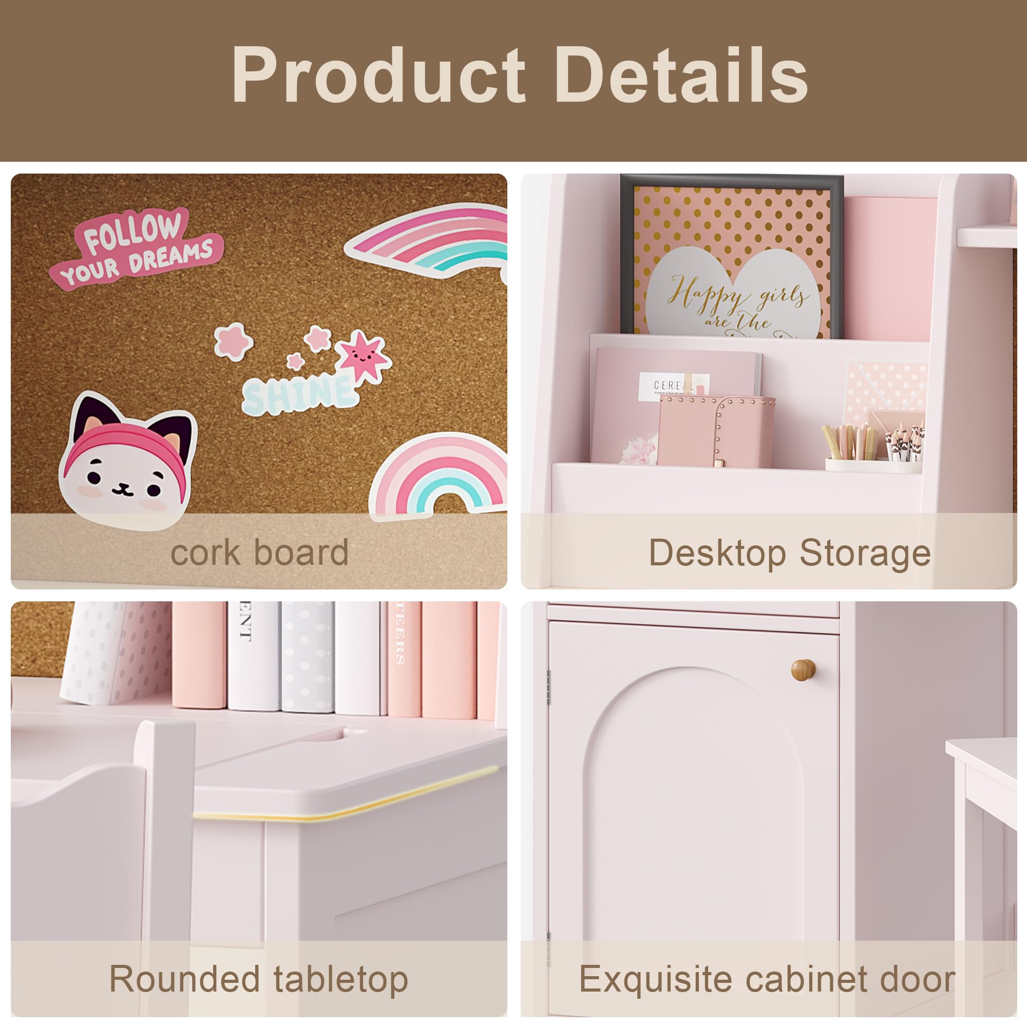 Kids Study Desk and Chair Set with Tiltable Desktop and Hutch