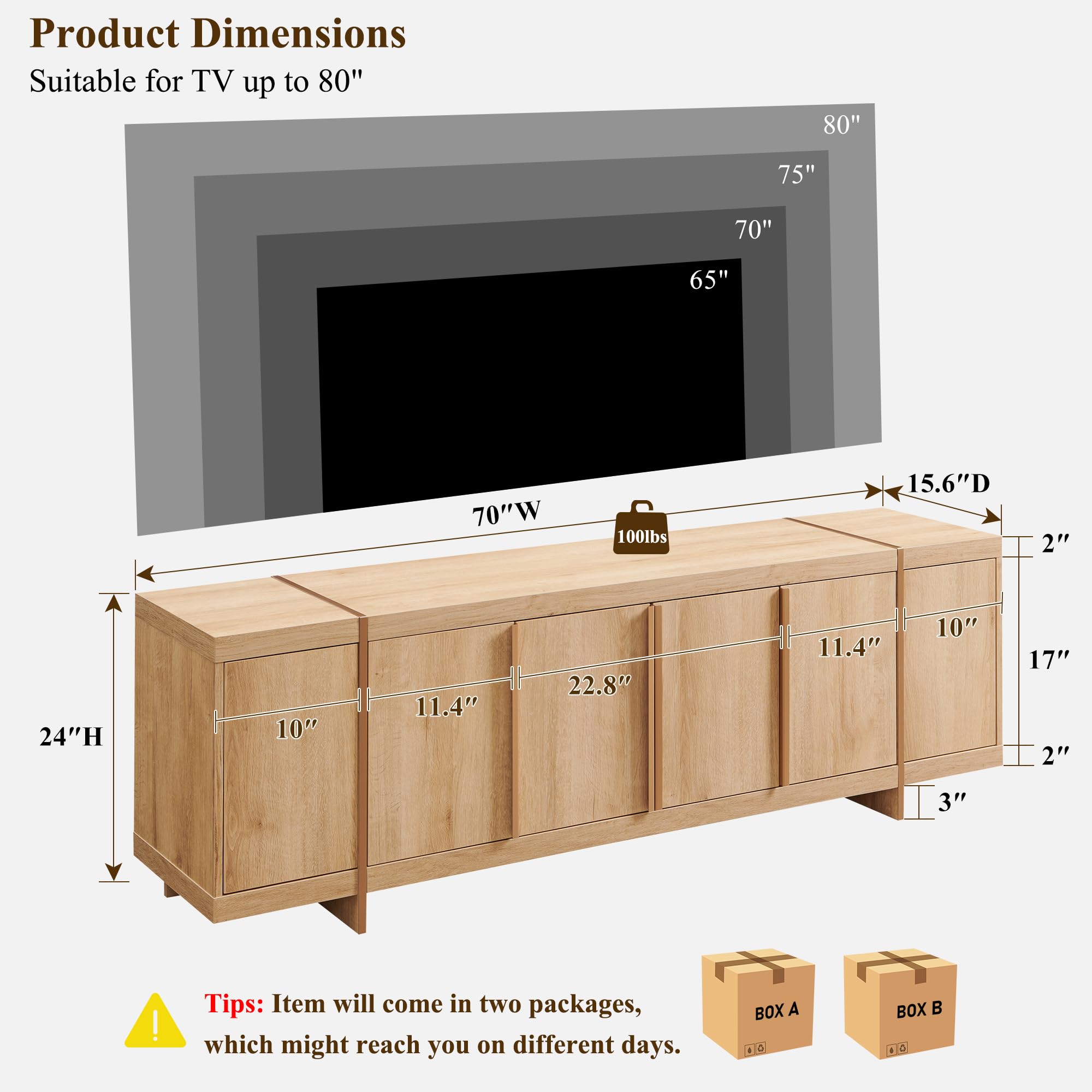 70" Modern TV Stand with Hidden Doors