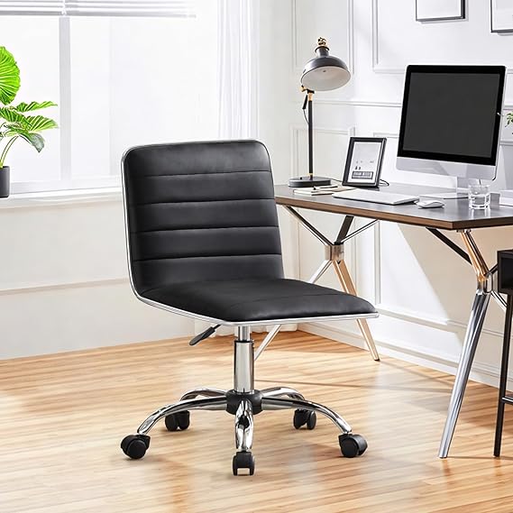 Leather Office Chair Mid-Back Adjustable Rolling Desk Chair