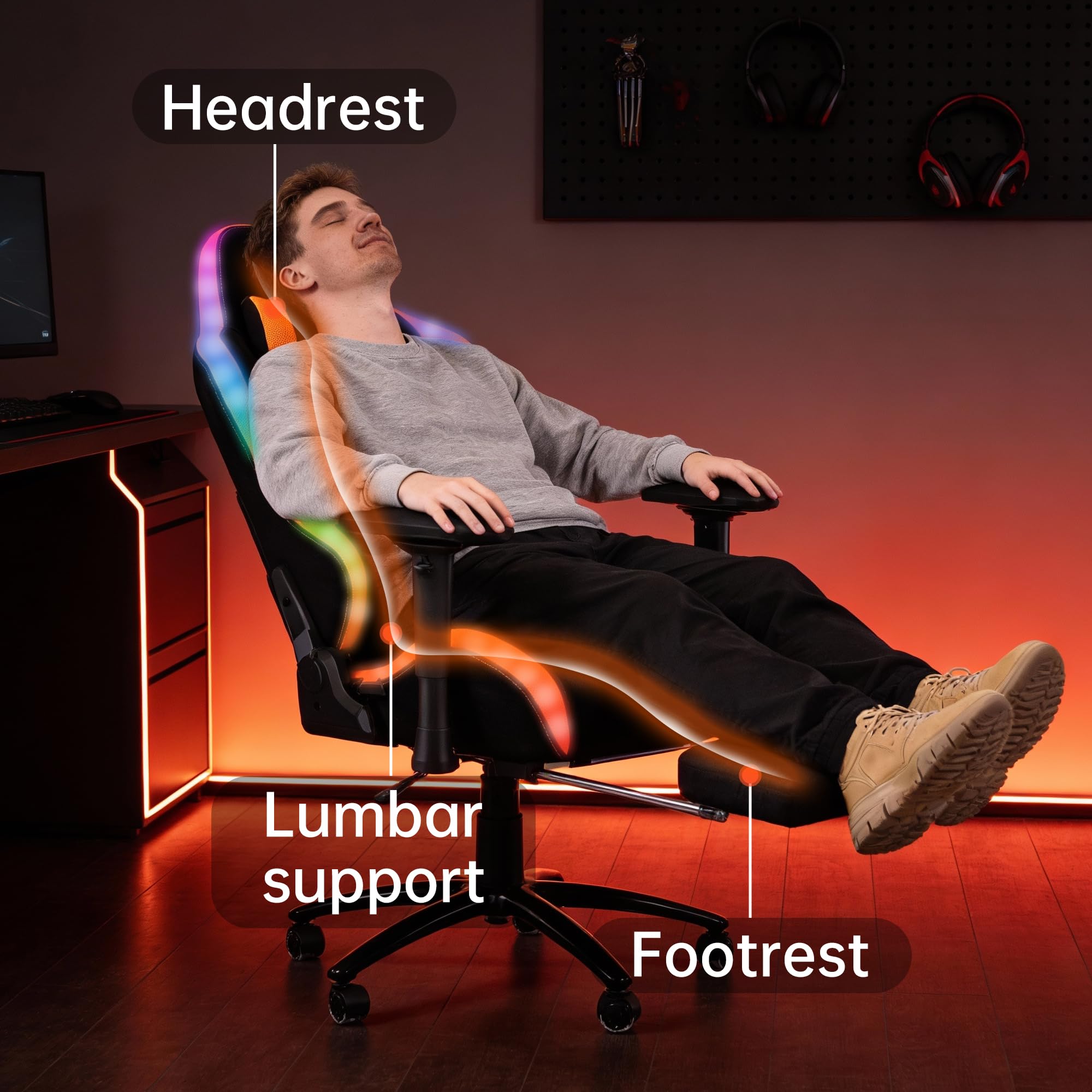 LED Gaming Chair with Footrest