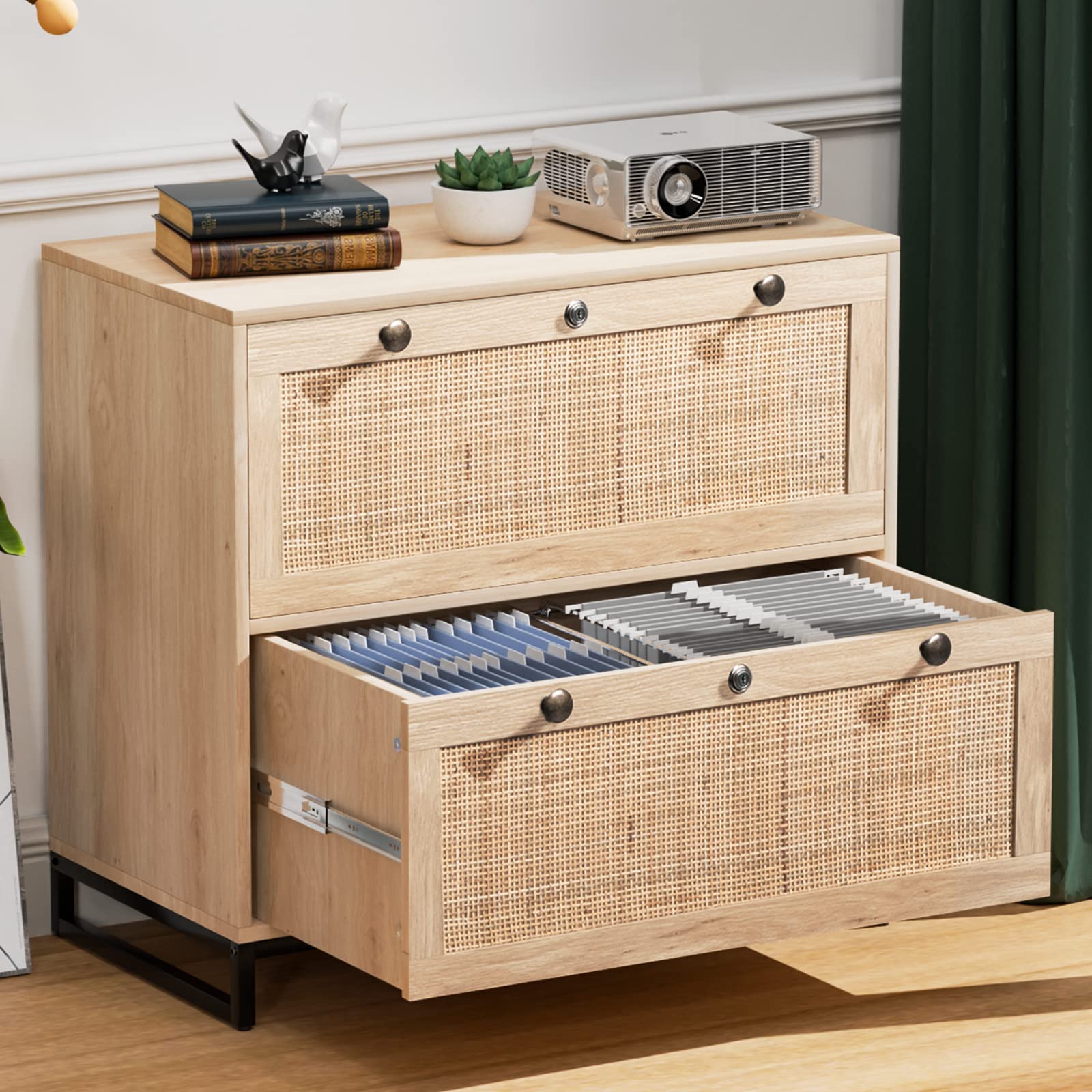 Rattan Lateral File Cabinet with Lock