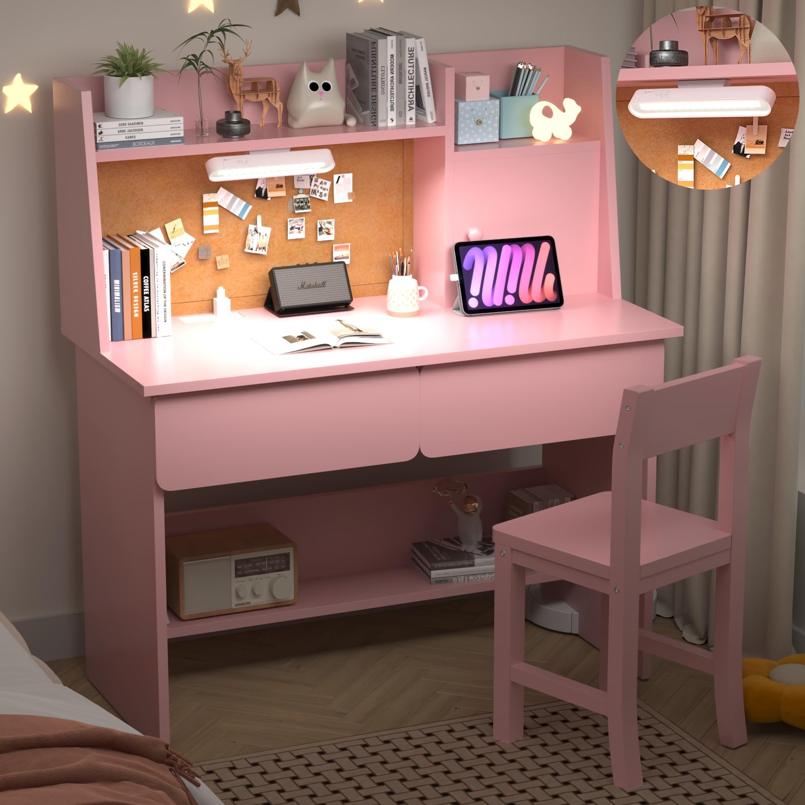 Kids Study Desk and Chair Set with LED Light