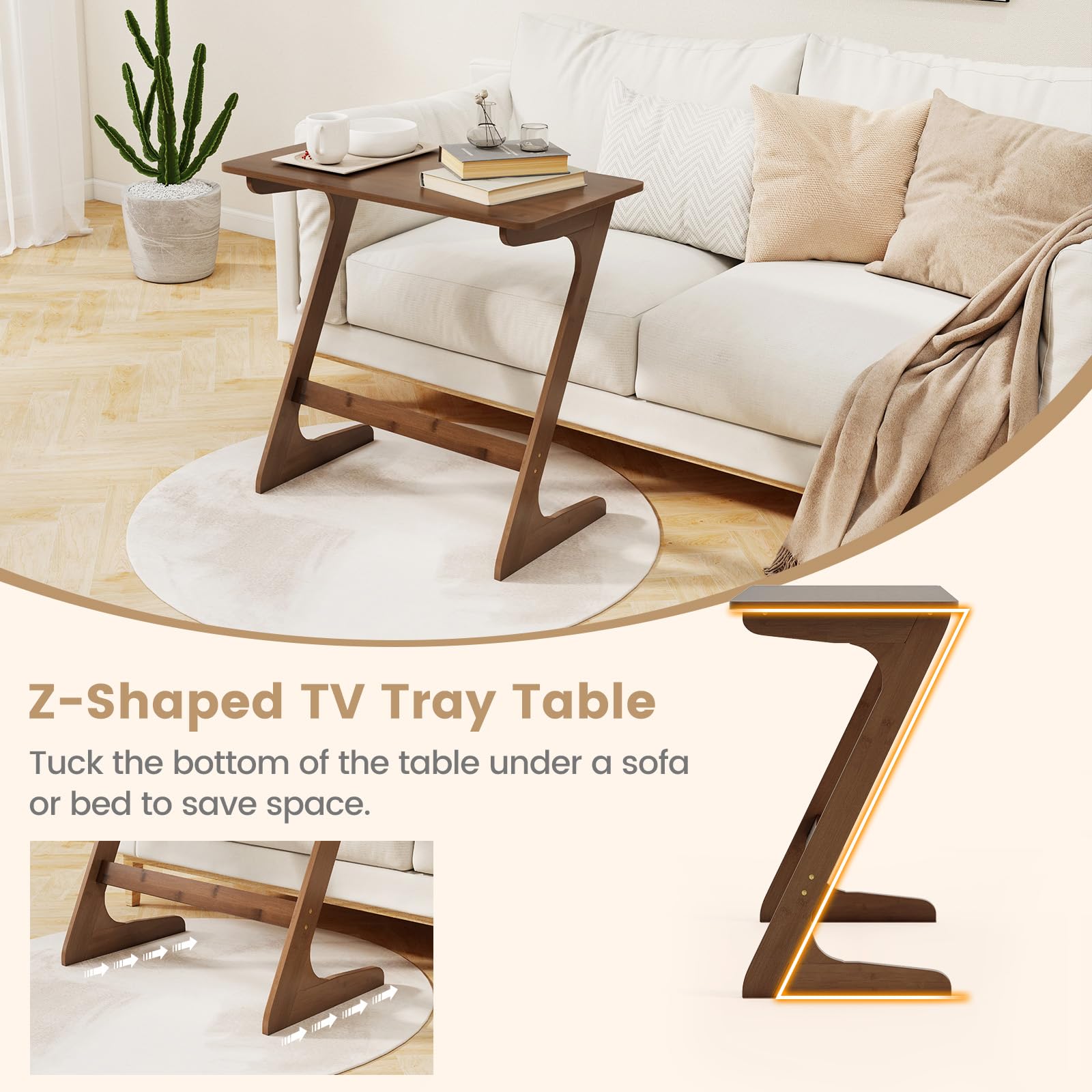 Z-Shaped Bamboo TV Tray Table Set of 2