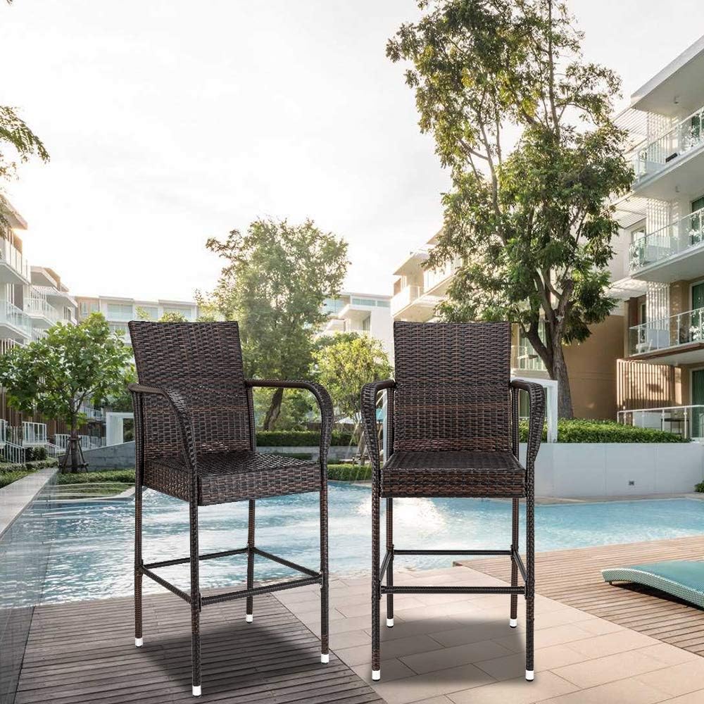 Wicker Bar Stools Outdoor Set of 2
