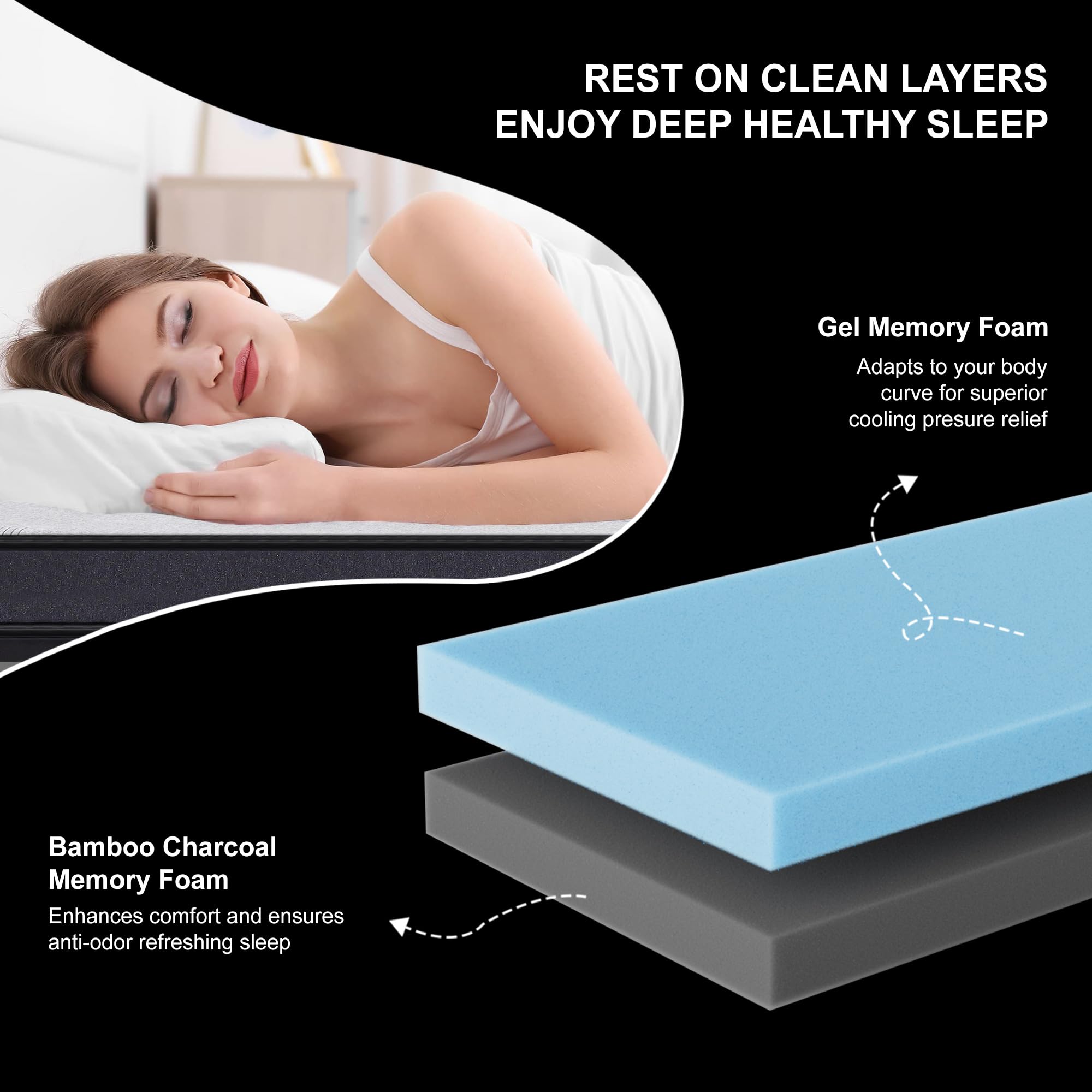 15 Inch Hybrid Charcoal Gel Memory Foam Queen Mattress