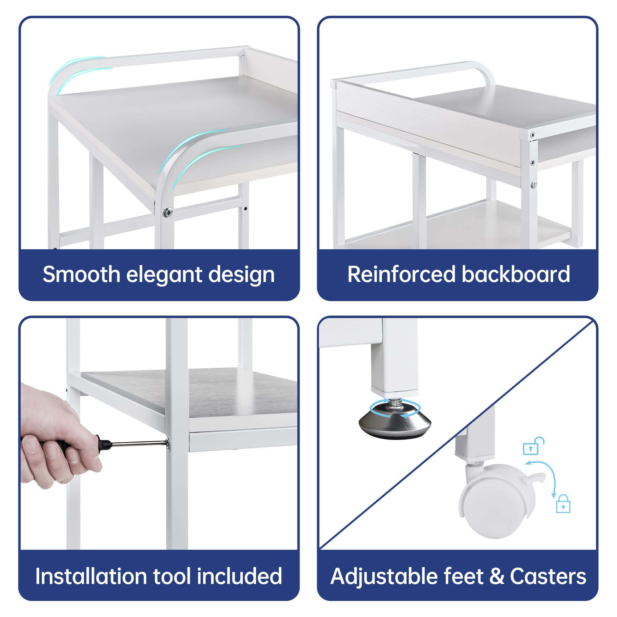 3-Tier Rolling Printer Stand with Storage Shelf and Wheels
