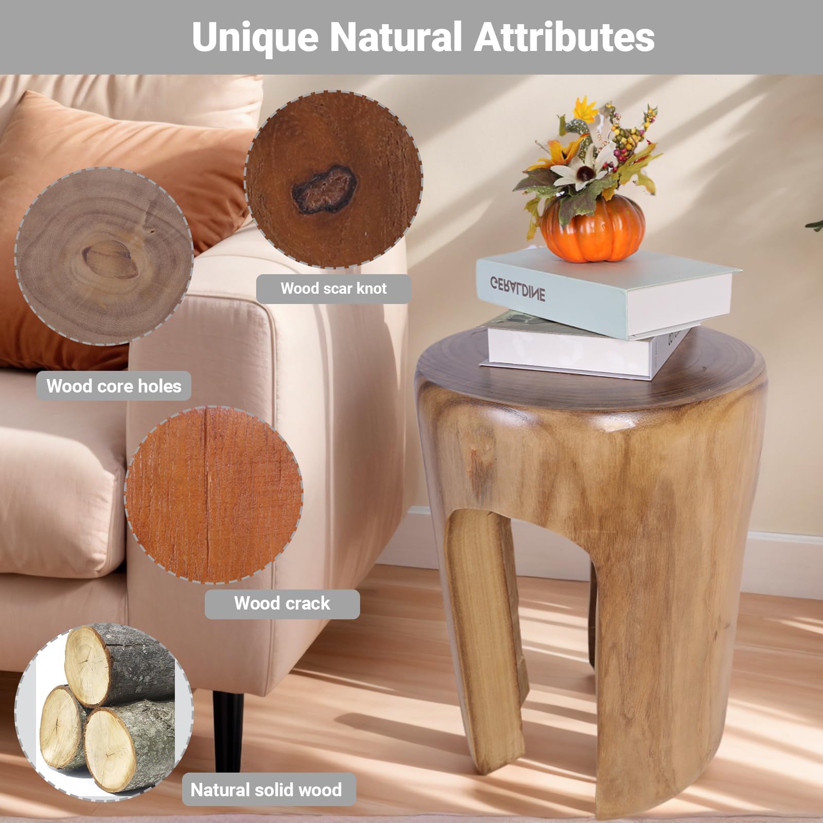 Rustic Wood Side Table Round Tree Stump End Table