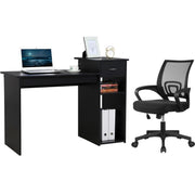 Modern Desk and Chair Set with Drawer & Shelves