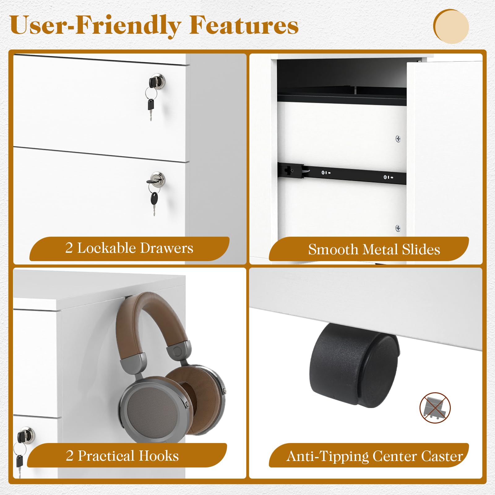 Mobile File Cabinet with 3 Drawers