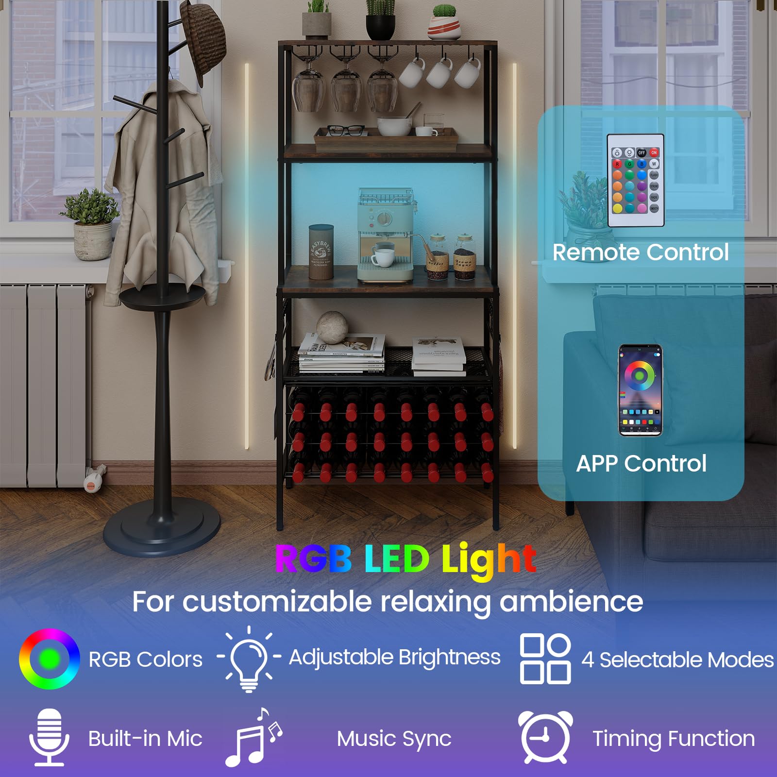 Wine Rack with RGB Light & Power Outlet