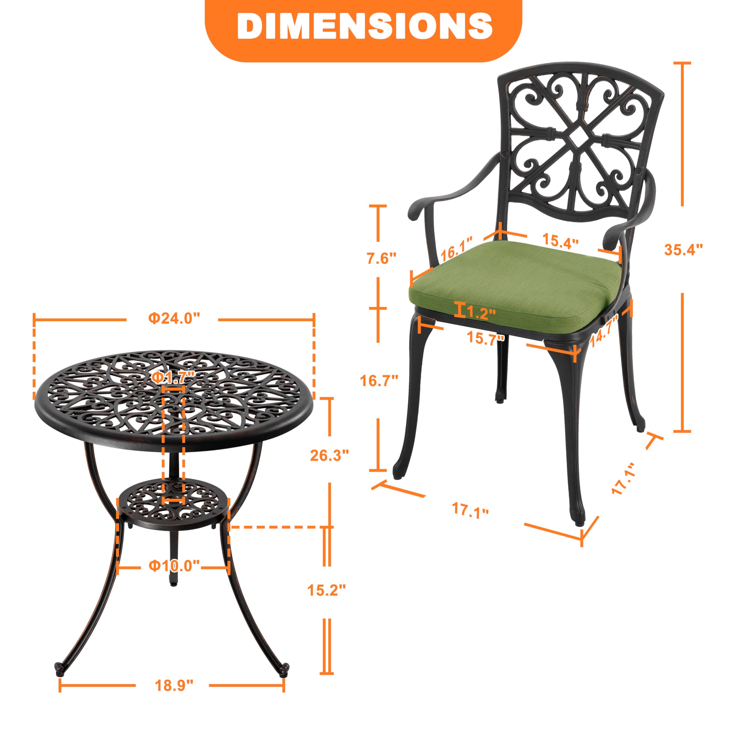 3-Piece Outdoor Bistro Set with Cushions