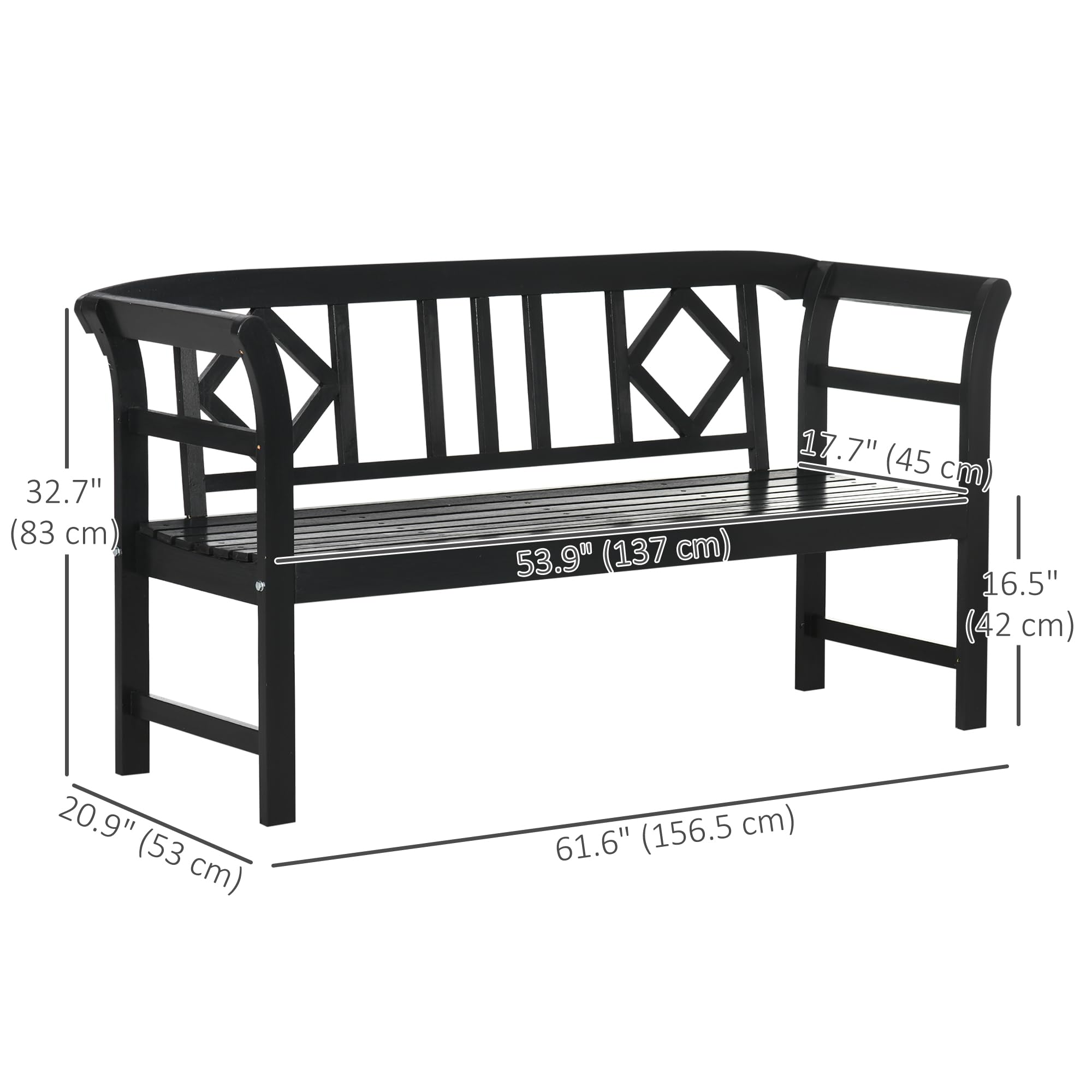 3-Person Wooden Outdoor Bench with Diamond Pattern