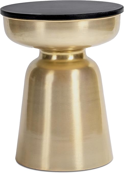 Granite Accent Side Table with Hourglass Metal Base