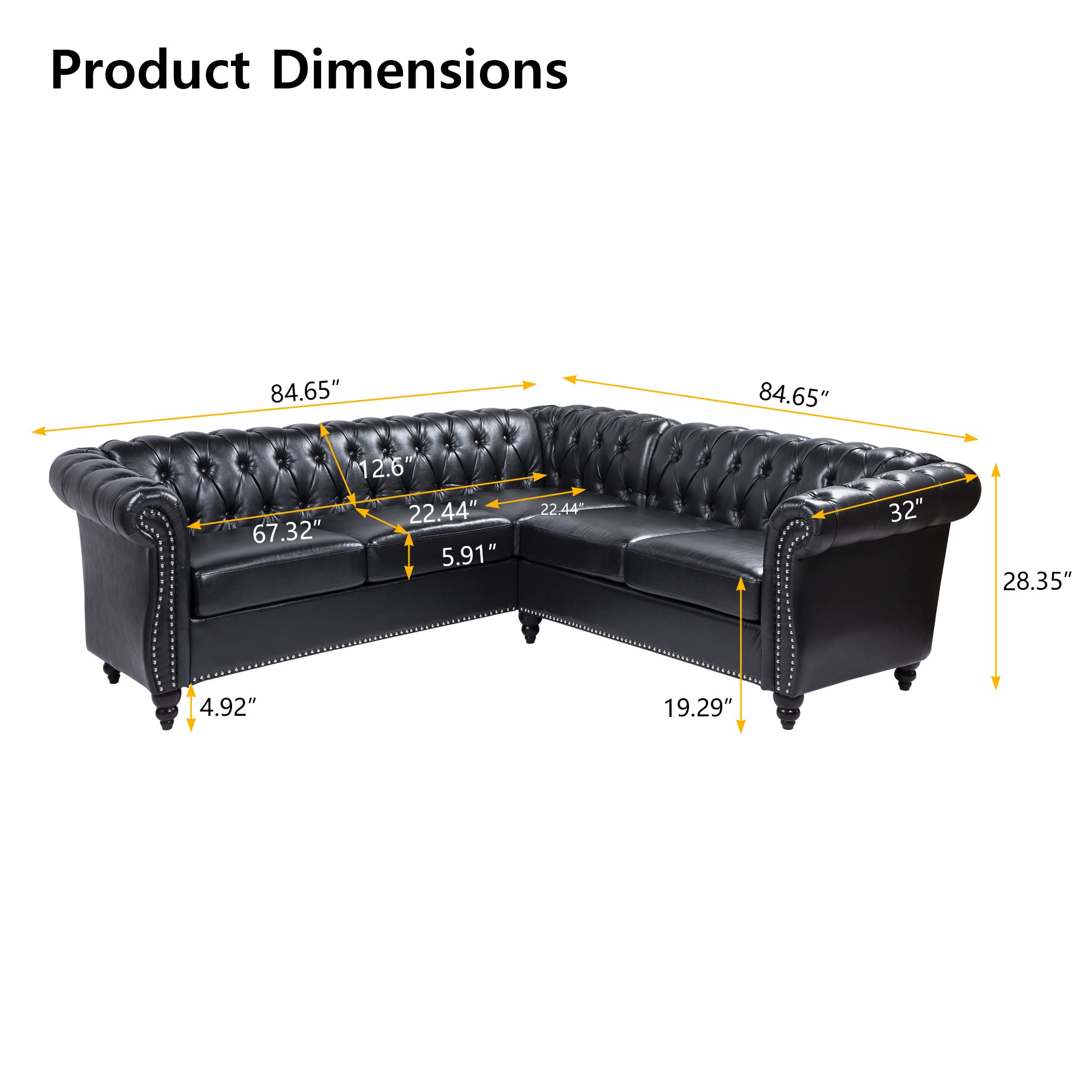 Chesterfield L-Shaped Sectional Sofa 5-Seater Black