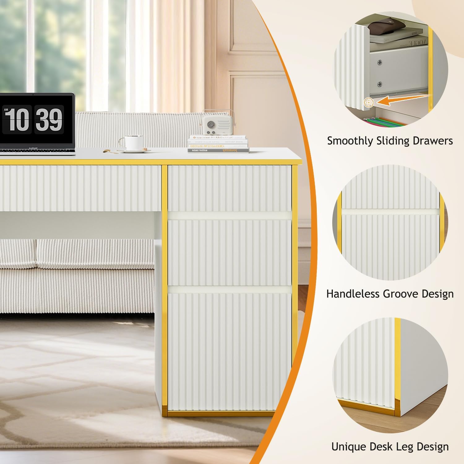 White Computer Desk with Drawers 58 Inch