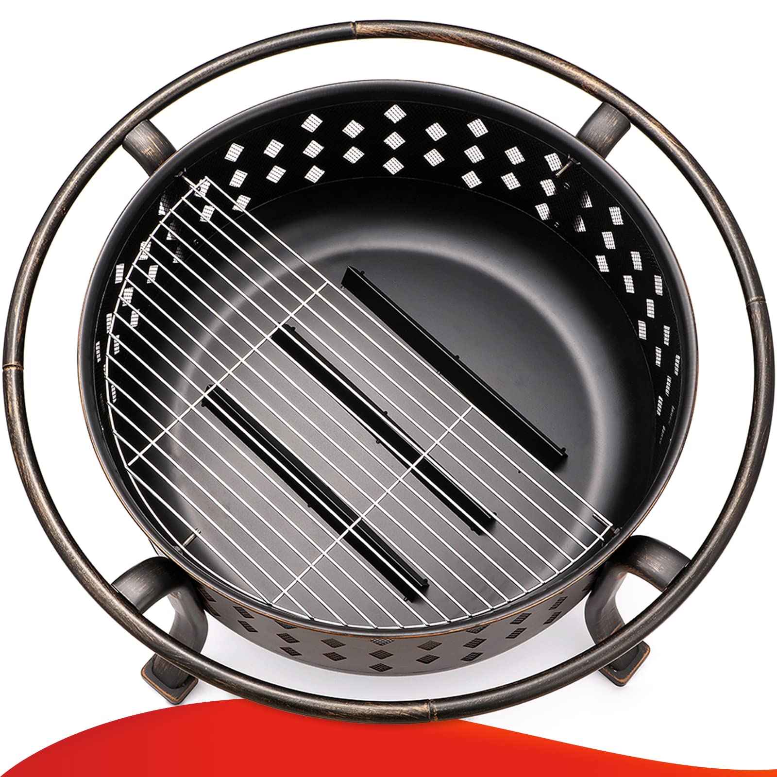 36 Inch Outdoor Wood Burning Fire Pit with BBQ Grate