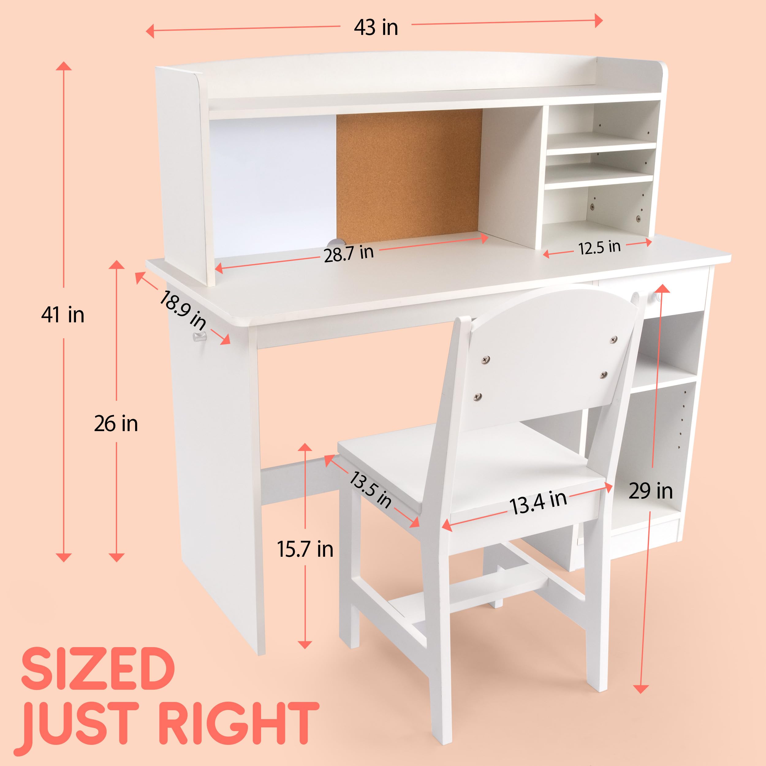 Kids Study Desk with Chair Set — Wooden Child Desk with Hutch & Storage Cabinet