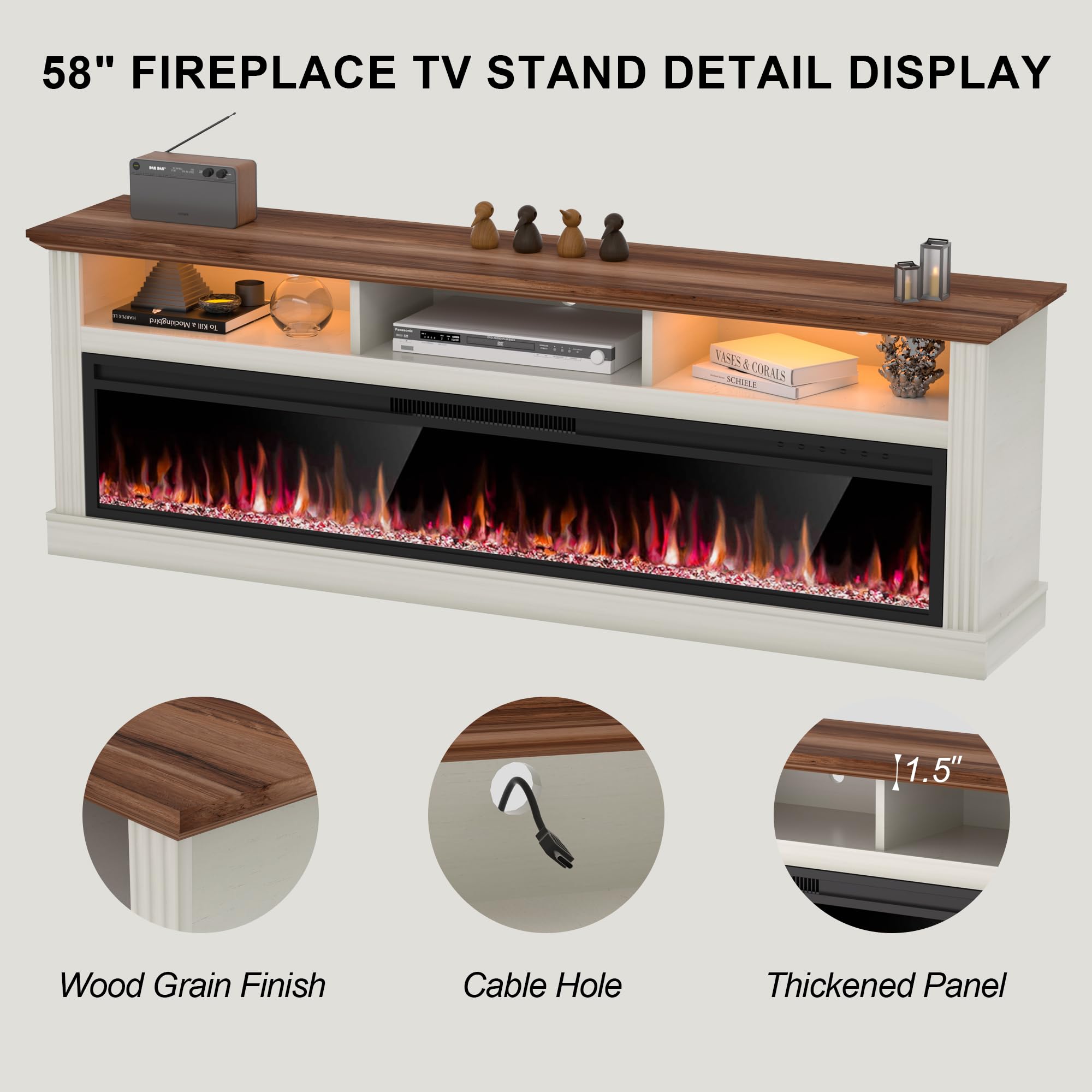 58" Fireplace TV Stand with Electric Fireplace