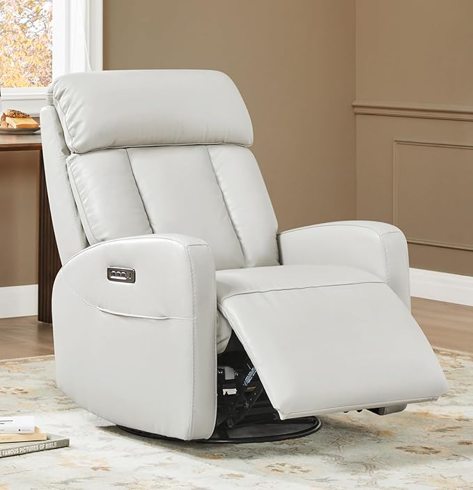 Triple Motor Power Swivel Recliner with Adjustable Headrest
