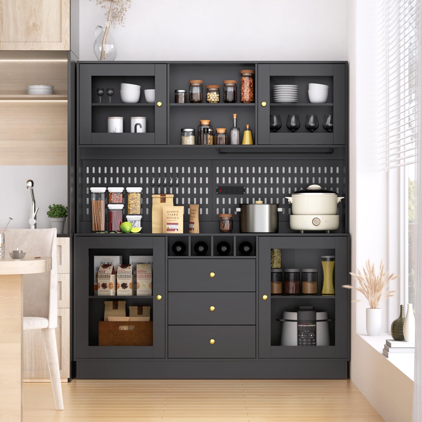 75" Tall Kitchen Hutch Cabinet with Pegboard
