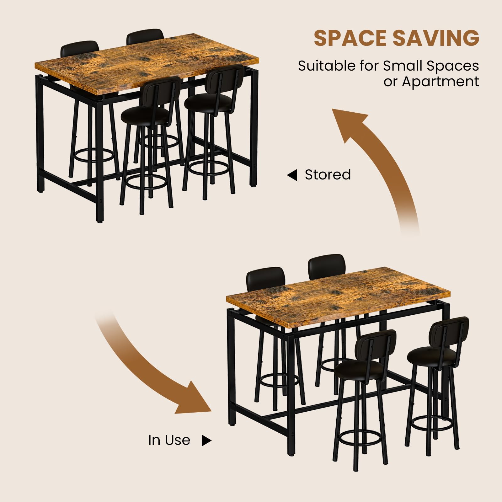 Counter Height Dining Table Set for 4 with Upholstered Stools