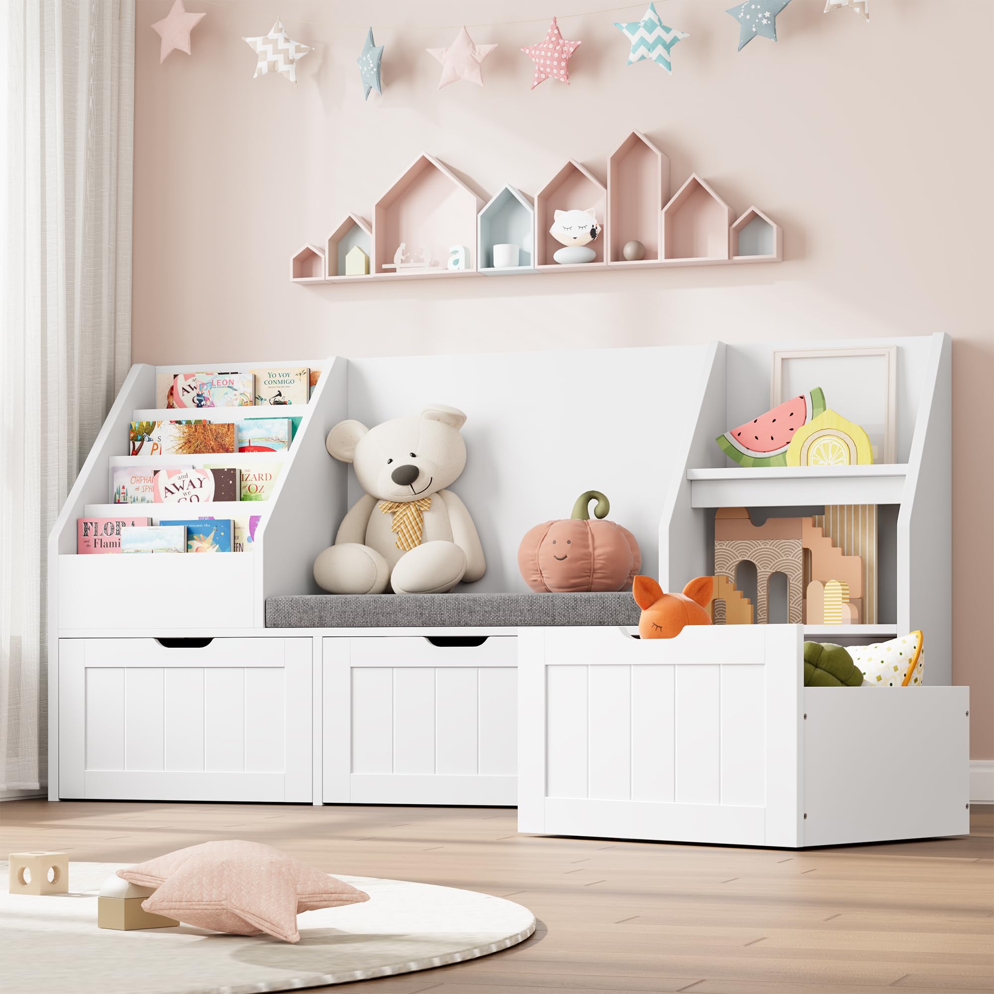 Kids Bookshelf with Reading Nook and Storage