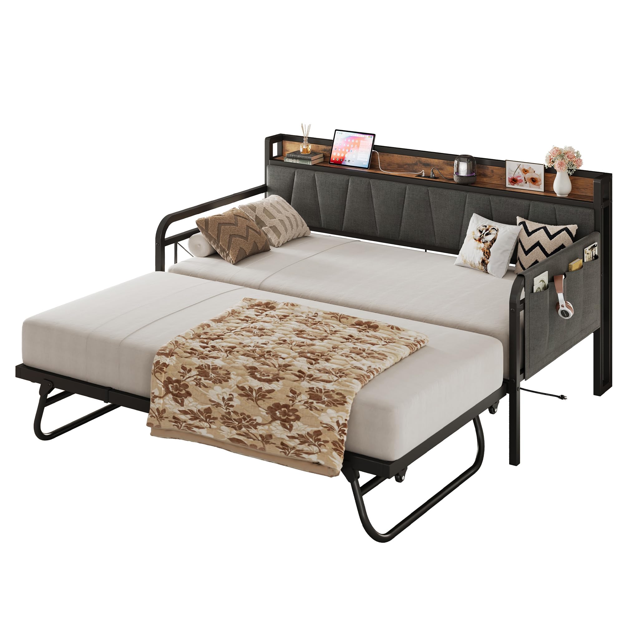 Daybed with Trundle and Storage Headboard