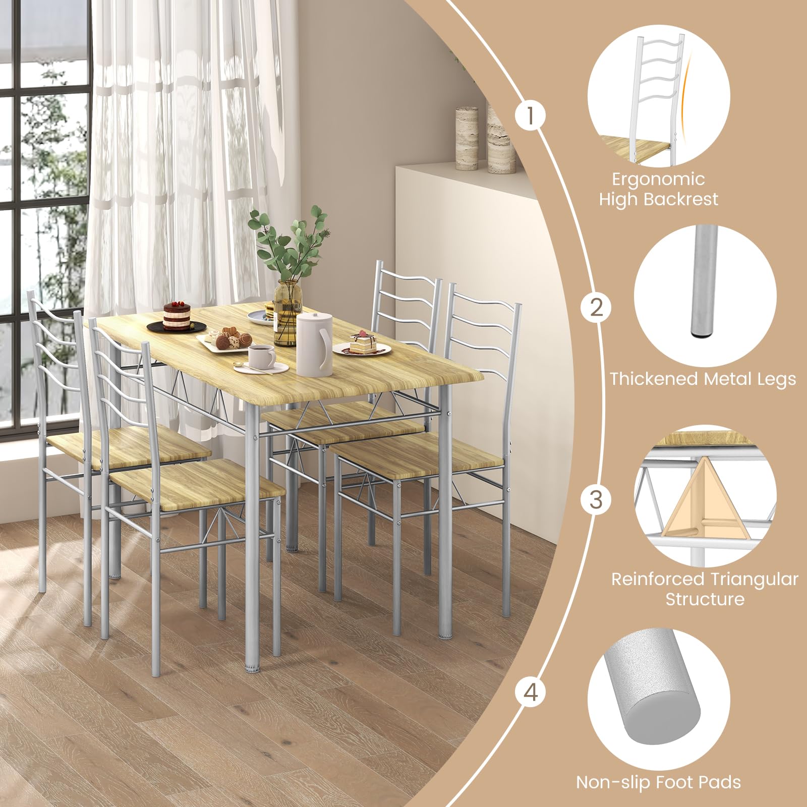 5-Piece Dining Table Set with Stools