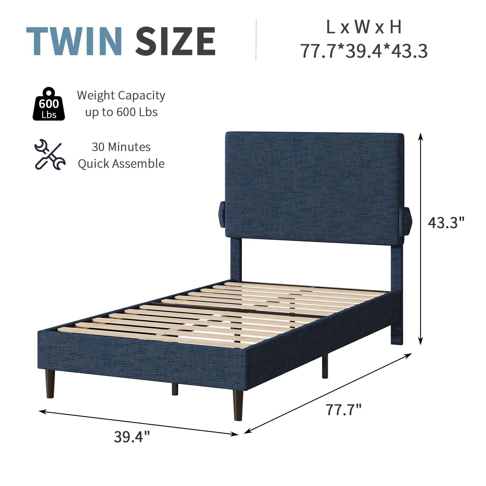 Twin Bed Frame with Headboard