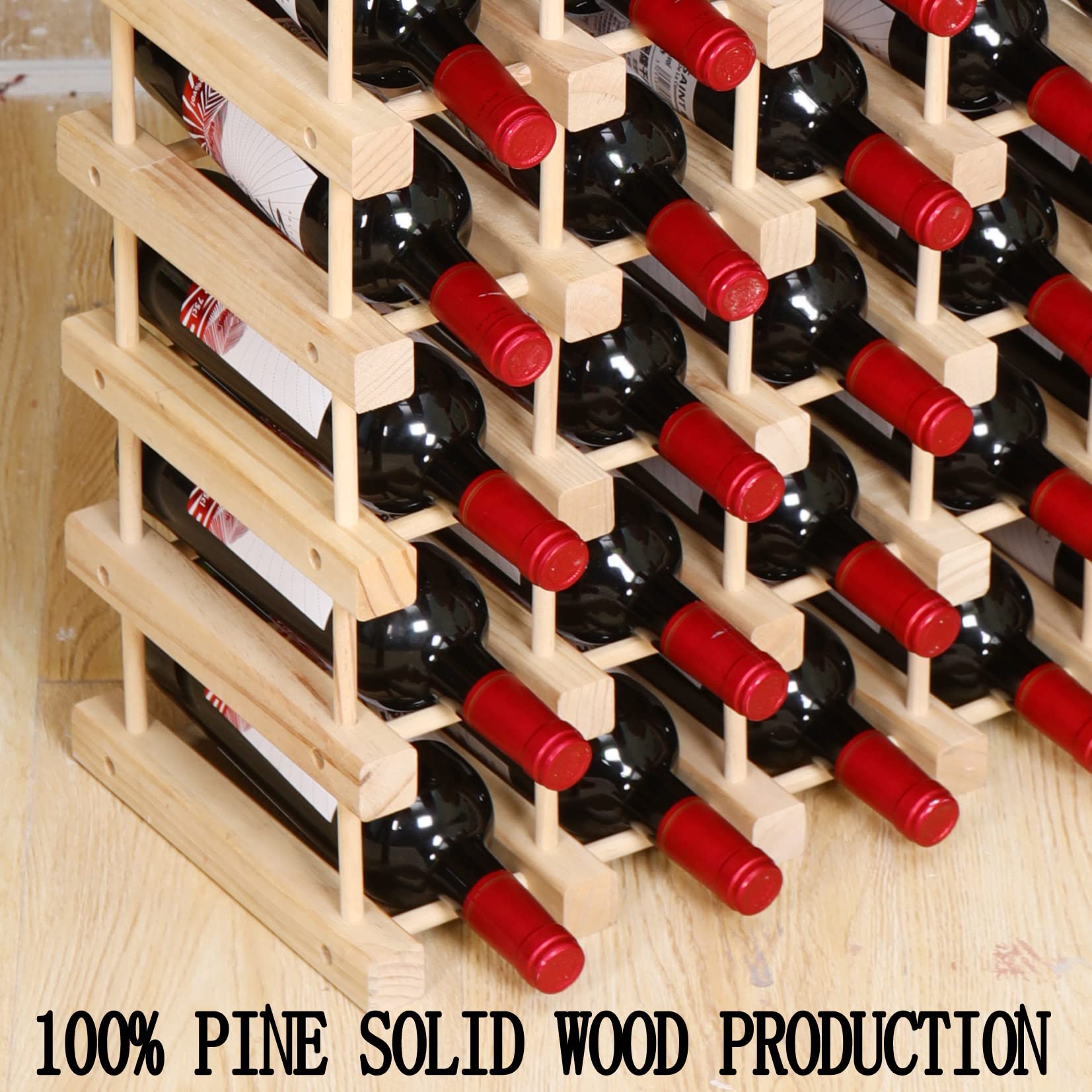 50-Bottle Pine Wine Rack Floor Standing Storage