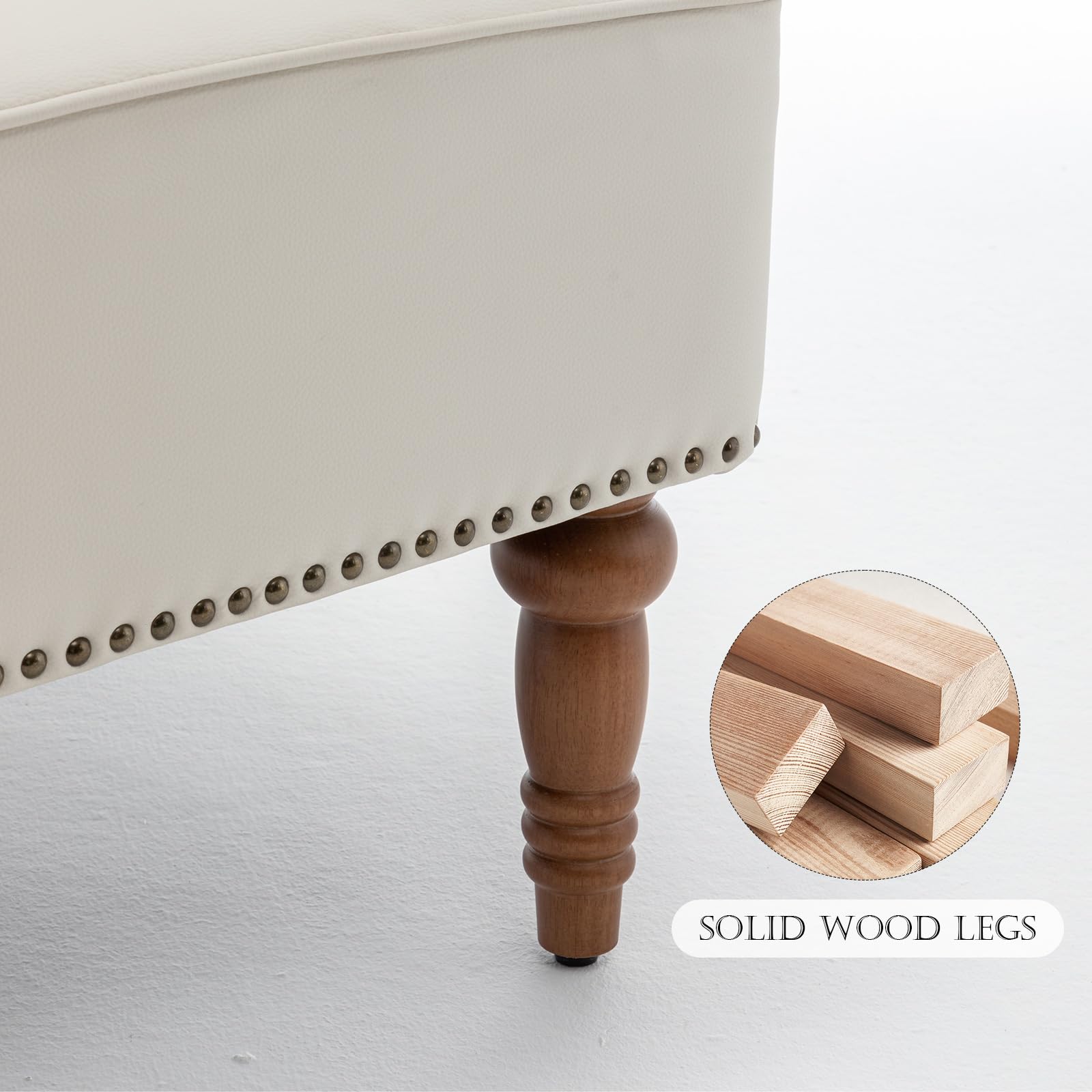 HOMEFLEX Accent Chair, Faux Leather Living Room Chairs with Nailhead Trim, Mid-Century Lounge Armchair with Solid Wood Legs, Comfy Reading Single Sofa for Bedroom, Waiting Room (White, 2 Chairs)