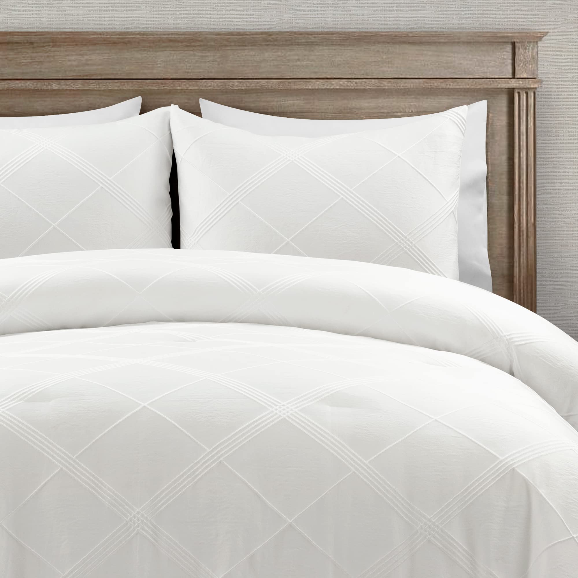 Diamond Geo Jacquard Comforter Set King 3 Piece Pure White