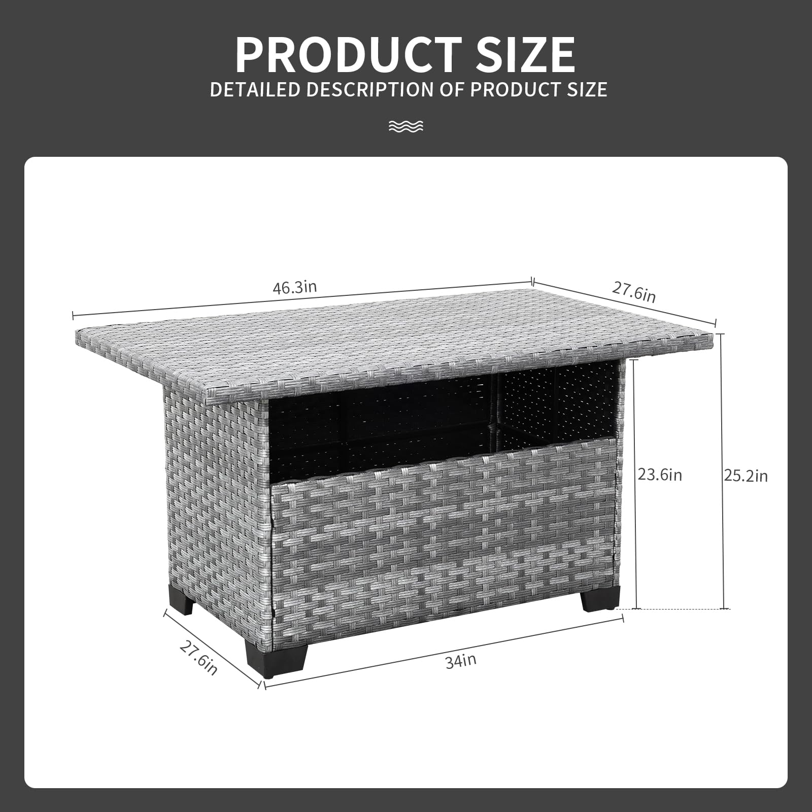 Outdoor PE Wicker Coffee Table with Storage