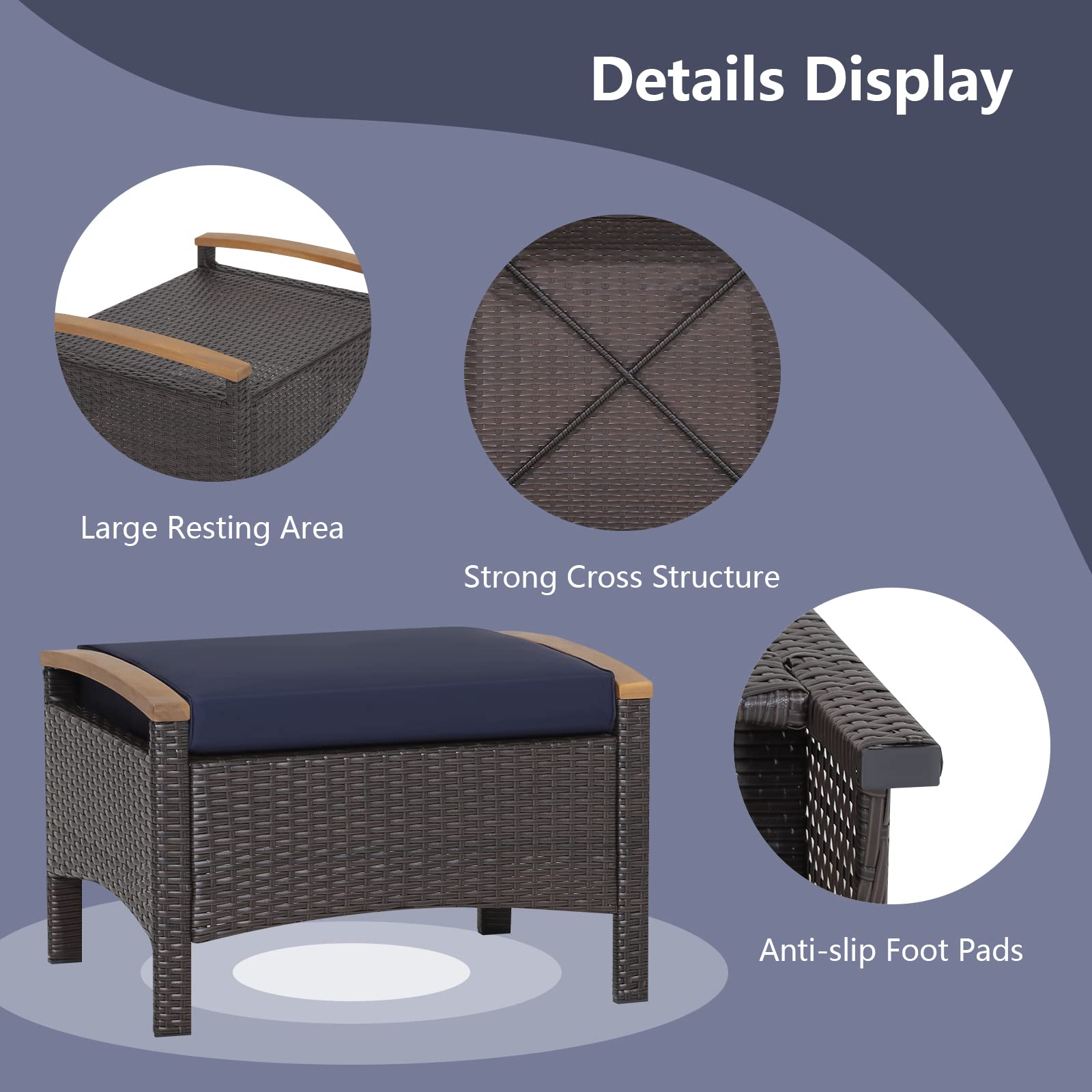 Outdoor Wicker Ottomans with Cushions