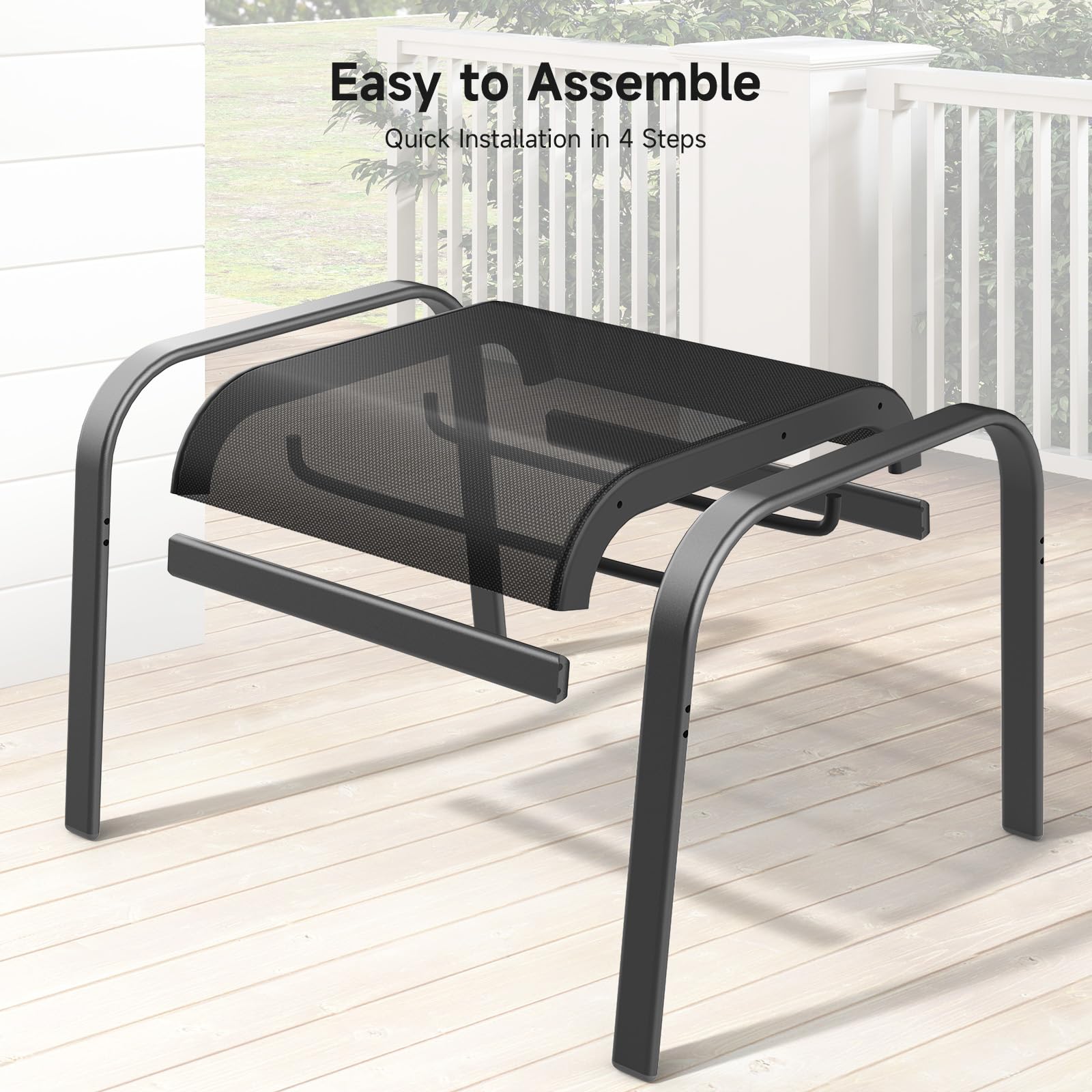 Outdoor Ottoman Footrest Set of 2 - Textilene Fabric with Metal Frame