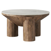 Round Mango Wood Coffee Table with Marble Top