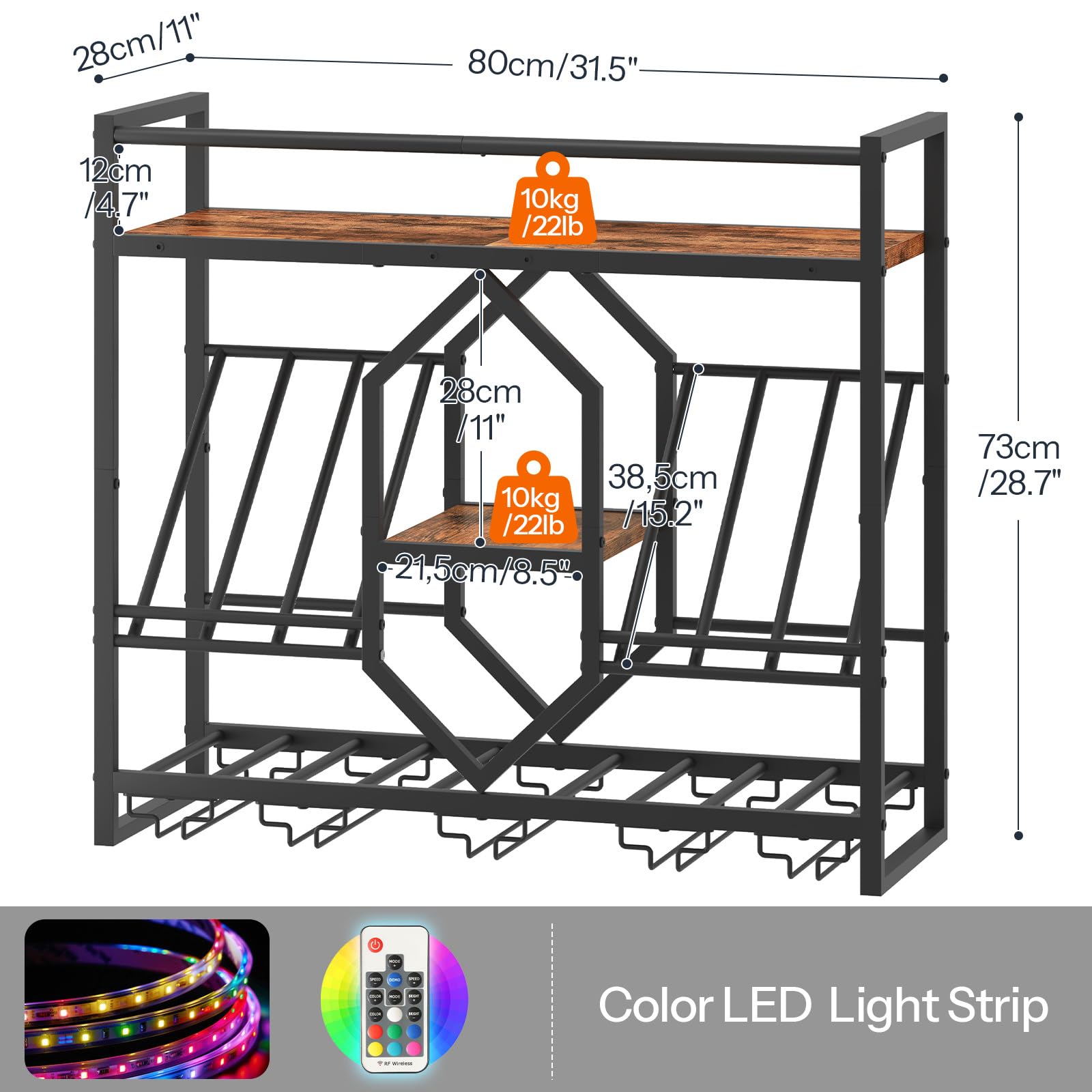 Wall Mounted Wine Rack with LED Light