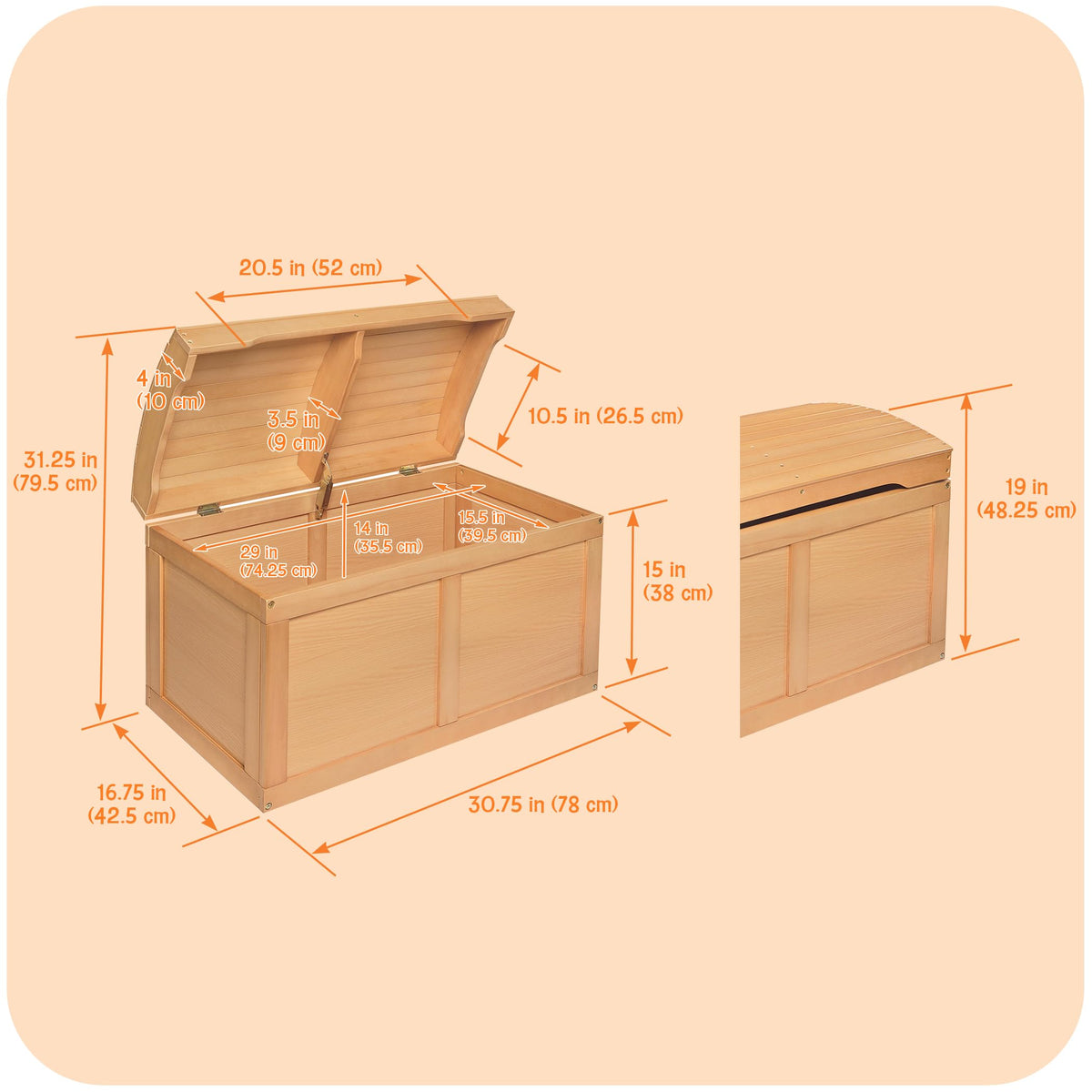 Barrel-Top Wooden Toy Chest with Safety Hinge