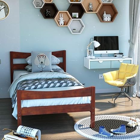 Twin Platform Bed with Headboard and Storage Space