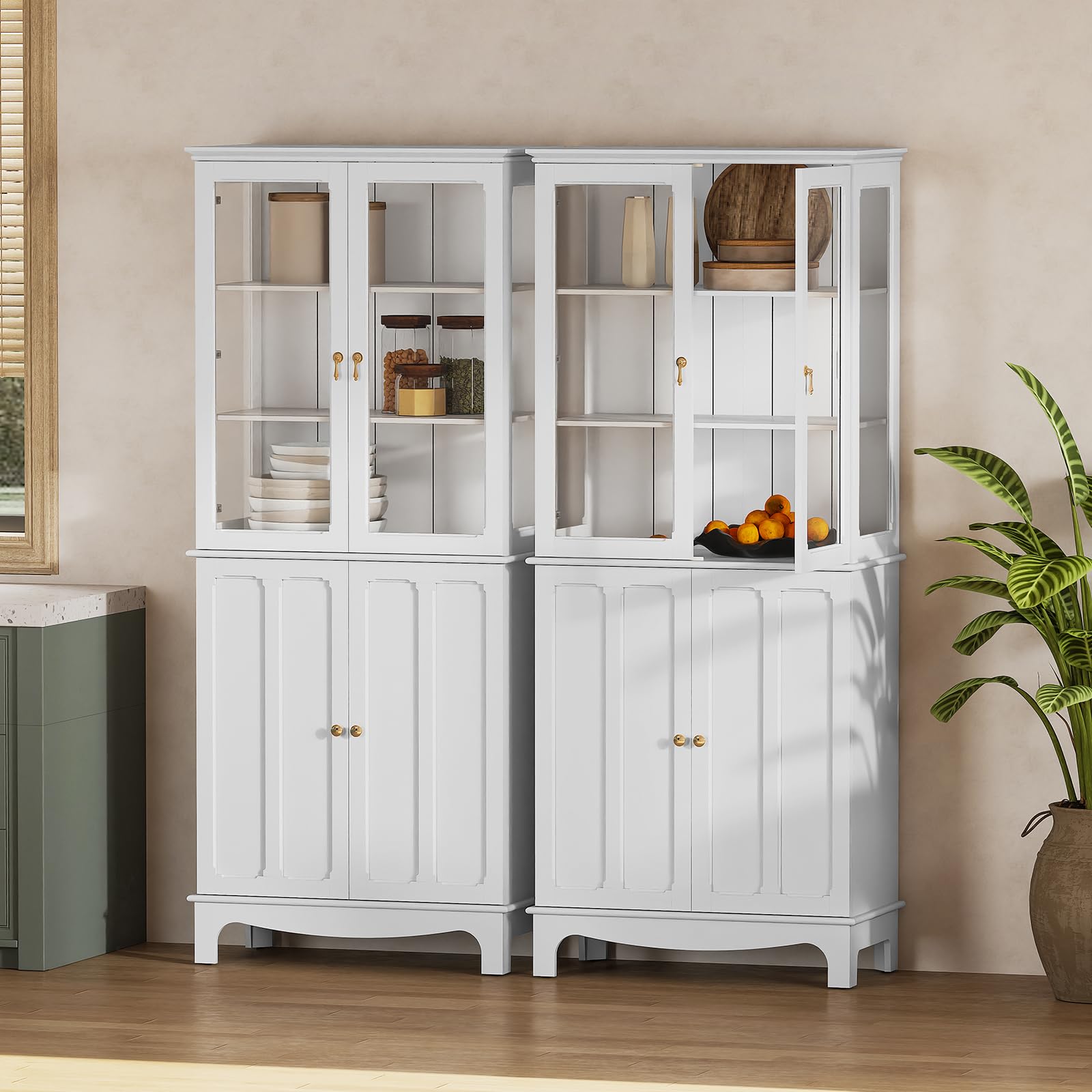 Glass Door Storage Cabinet with Adjustable Shelves