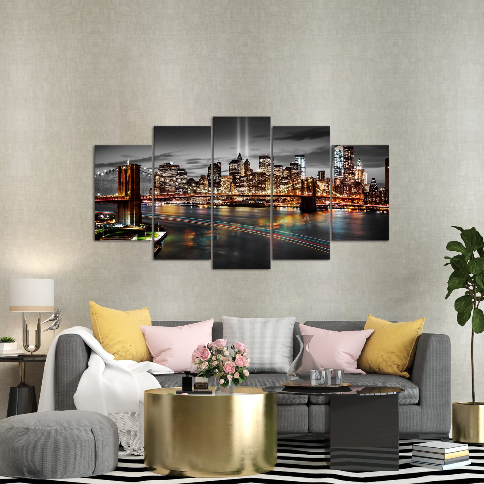 Brooklyn Bridge Canvas Wall Art Black and White NYC Skyline 60x32