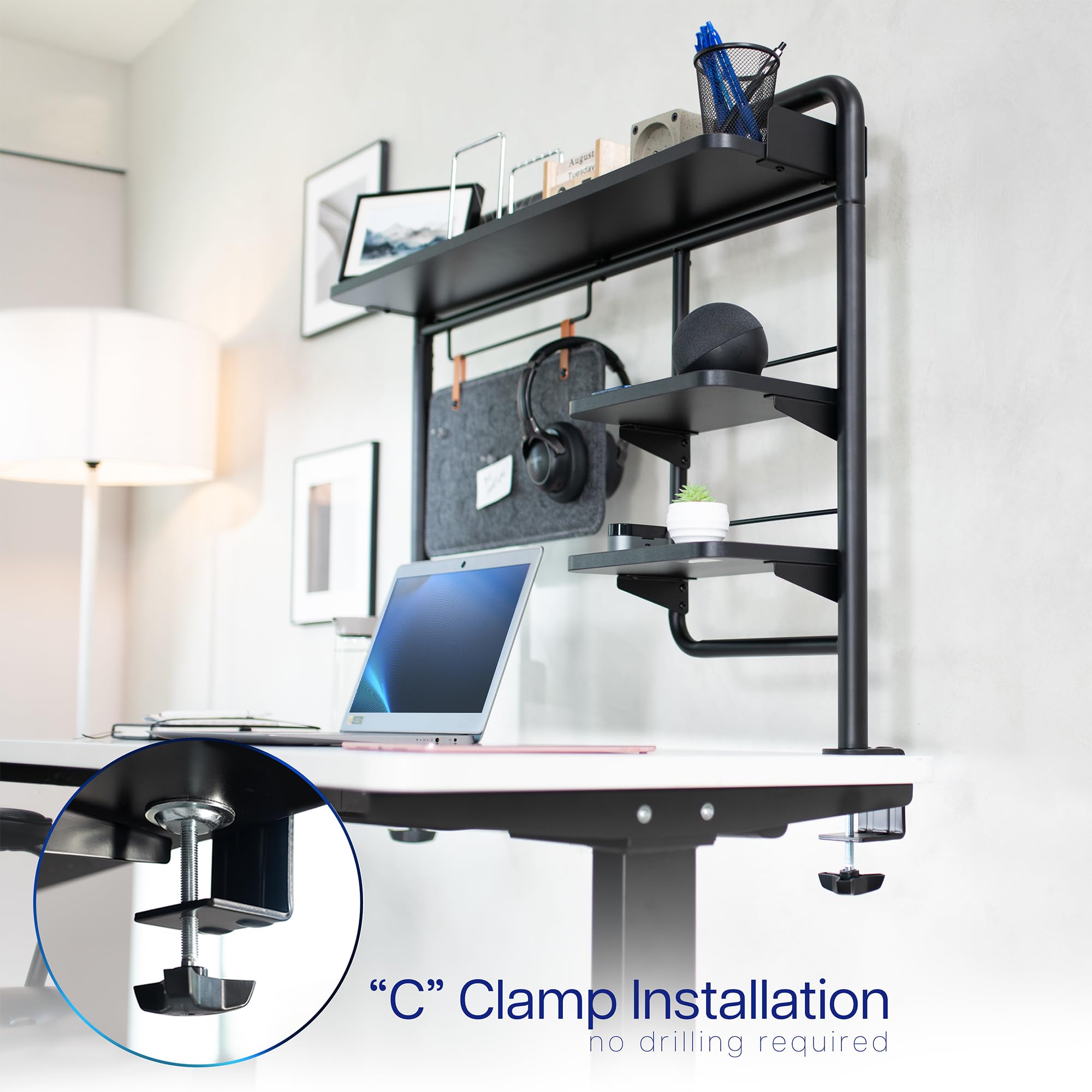38 Inch Clamp-On Desktop Shelving System with Magnetic Memo Board