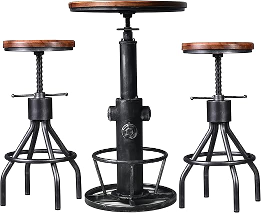 LOKKHAN 3-Piece Bar Table (38.6"-48.4") & 2 Backrest Stools (24"-30") Set for Pub Kitchen Dining Living Party Bistro Breakfast, Swivel Top, Height Adjustable, Most Weld, Space-Saving