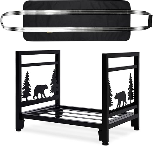 Firewood Rack with 4 Fireplace Tools