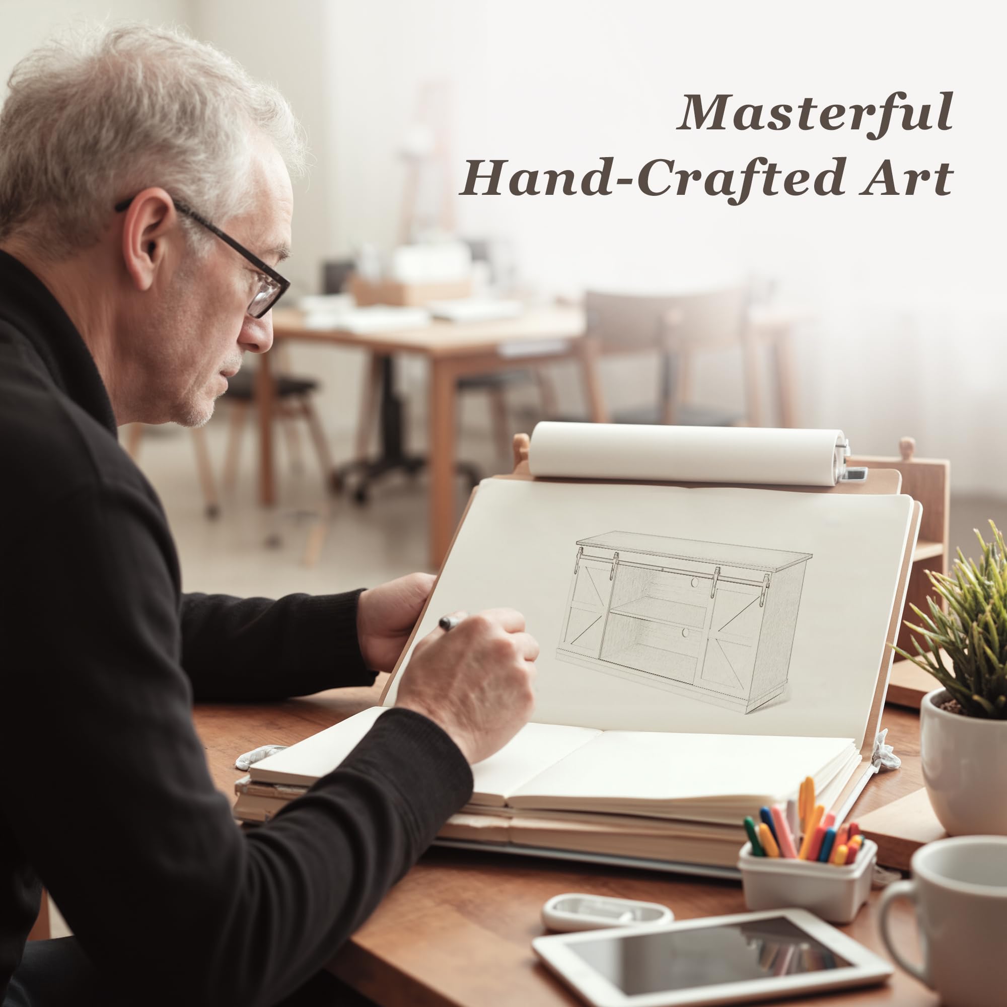 TV Stand with 4 Drawers and Sliding Barn Doors for 65 Inch TV