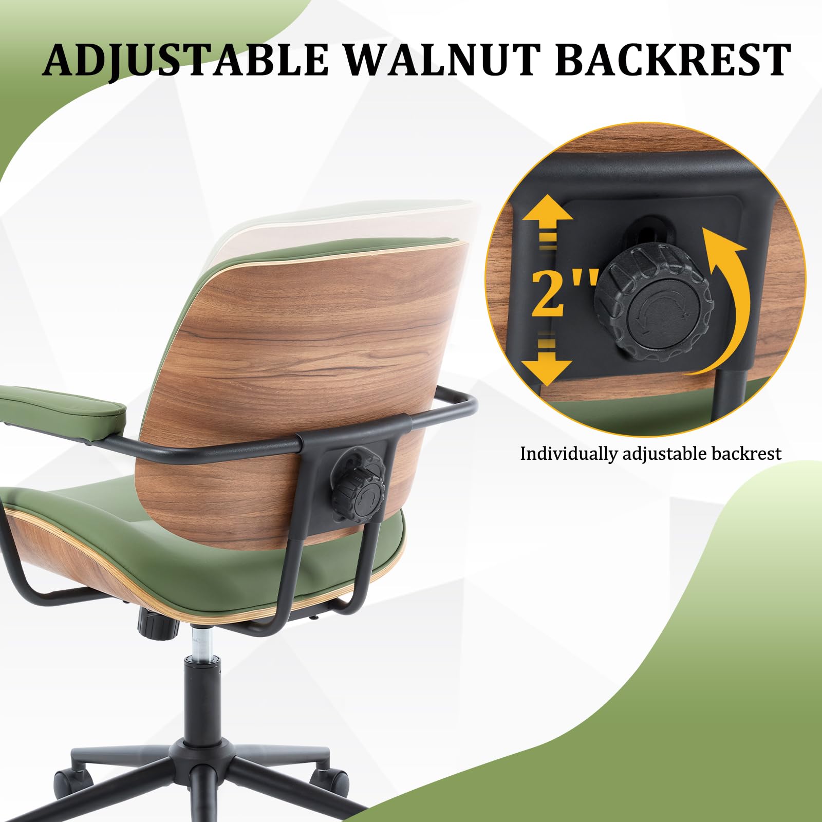 Mid Century Modern Office Chair with Walnut Back