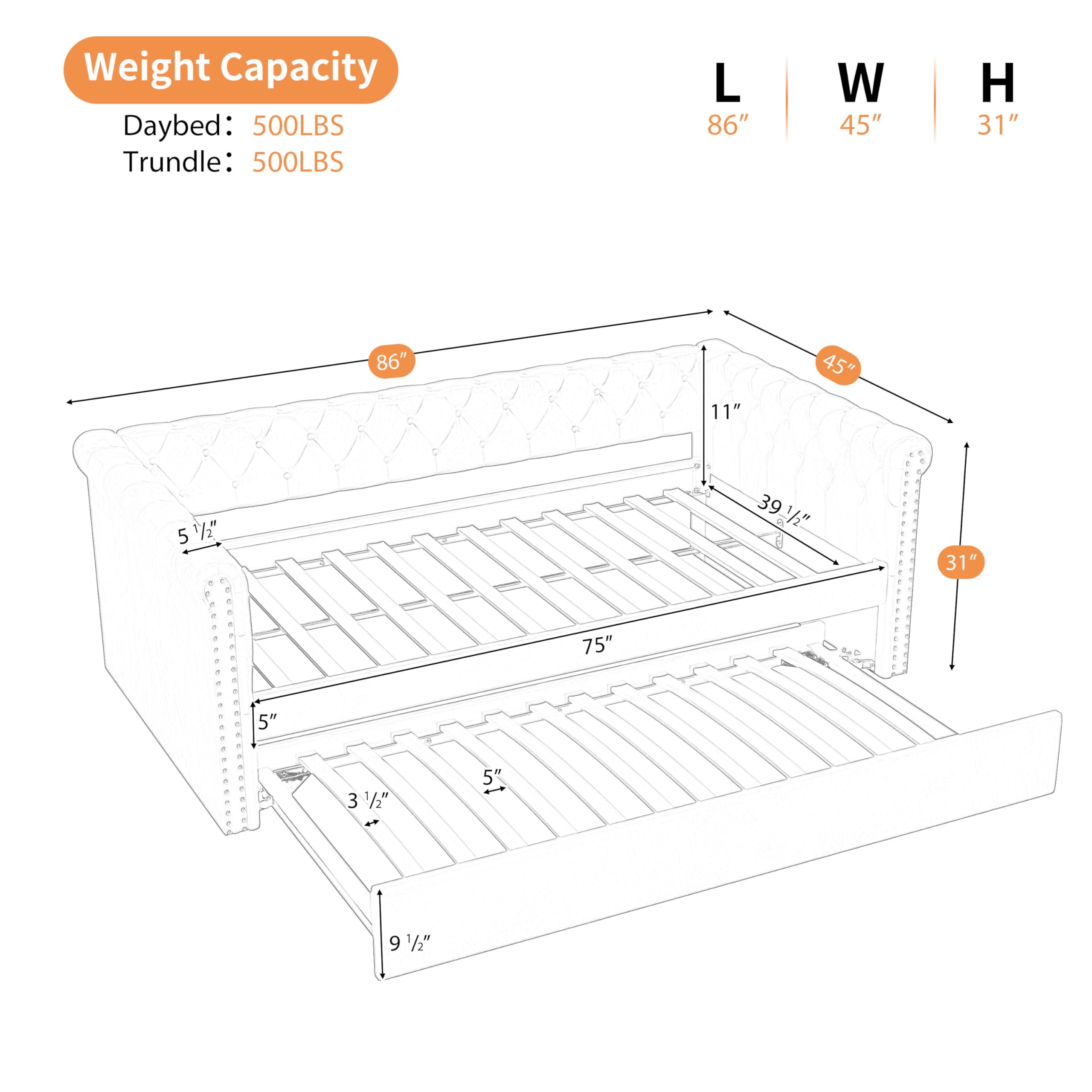 Upholstered Daybed with Trundle Twin Size
